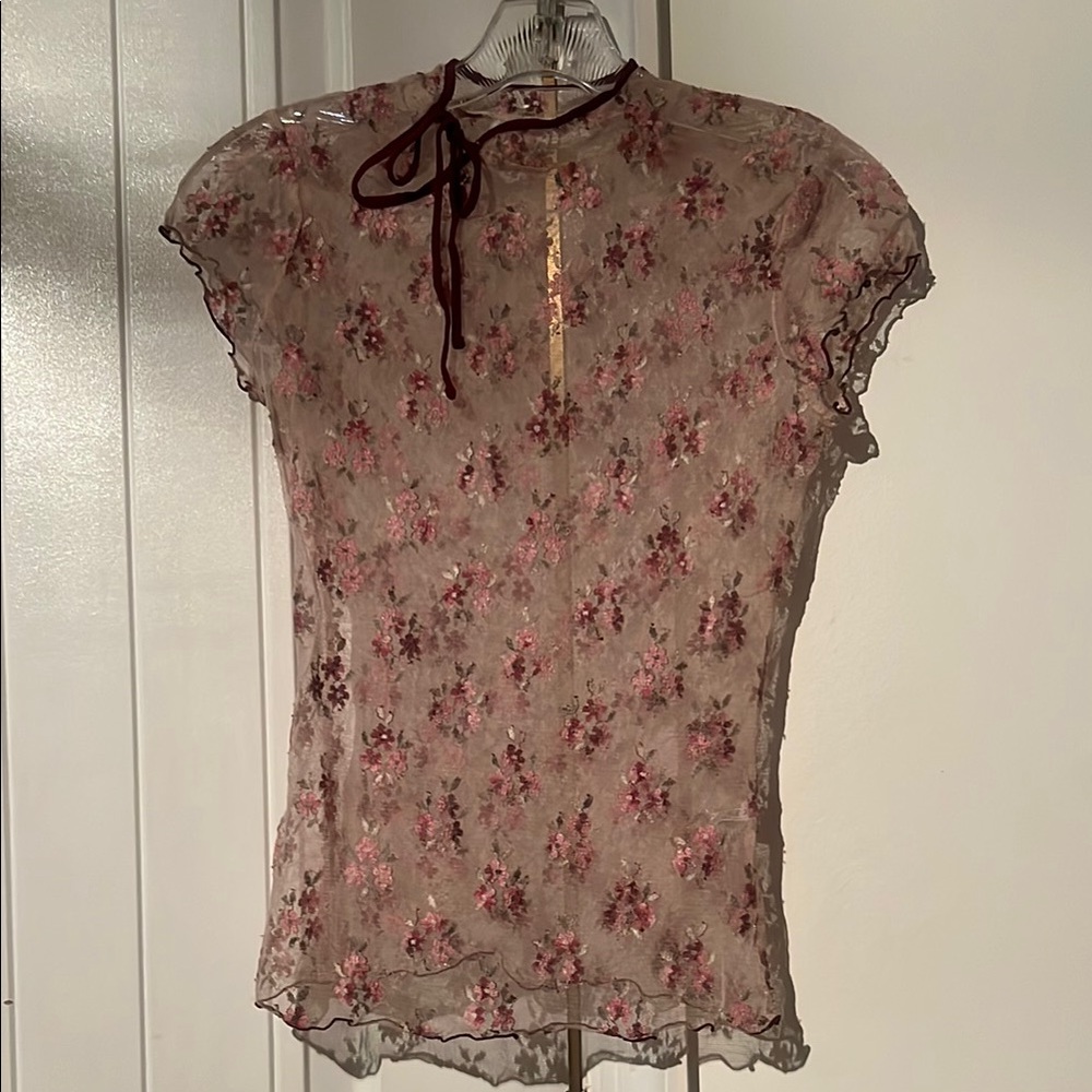 FREE PEOPLE INTIMATELY Floral Mesh Sheer Top - Pink Nude XS